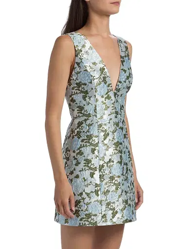 ALICE + OLIVIA Women's Tatum Floral Satin Minidress - Mineral Blue | Thumbnail 4 ALICE + OLIVIA Women's Tatum Floral Satin Minidress - Mineral Blue | Thumbnail 4