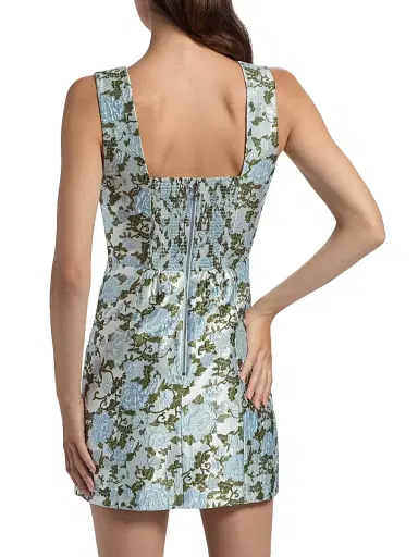 ALICE + OLIVIA Women's Tatum Floral Satin Minidress - Mineral Blue | Thumbnail 5 ALICE + OLIVIA Women's Tatum Floral Satin Minidress - Mineral Blue | Thumbnail 5
