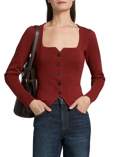 Staud Women's Rachela Knit Button-Front Top - Sangria | Thumbnail 3 Staud Women's Rachela Knit Button-Front Top - Sangria | Thumbnail 3