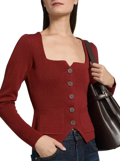 Staud Women's Rachela Knit Button-Front Top - Sangria | Thumbnail 6 Staud Women's Rachela Knit Button-Front Top - Sangria | Thumbnail 6