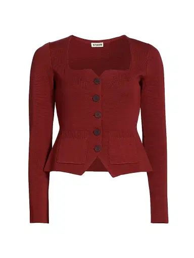 Staud Women's Rachela Knit Button-Front Top - Sangria | Thumbnail 1 Staud Women's Rachela Knit Button-Front Top - Sangria | Thumbnail 1