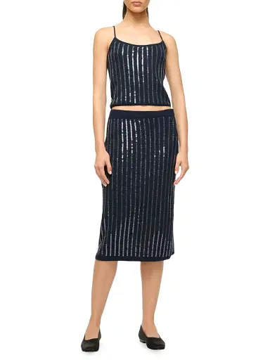 Staud Women's Mimi Sequined Midi-Skirt - Navy | Thumbnail 2 Staud Women's Mimi Sequined Midi-Skirt - Navy | Thumbnail 2