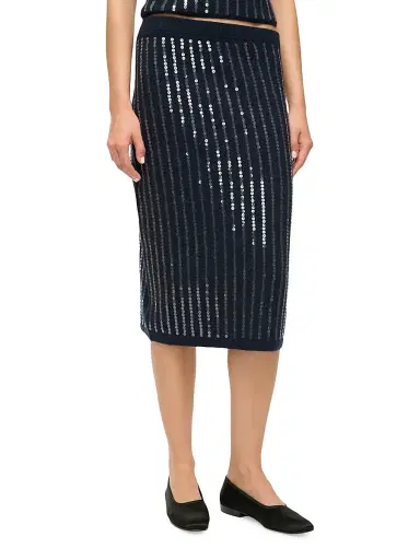 Staud Women's Mimi Sequined Midi-Skirt - Navy | Thumbnail 3 Staud Women's Mimi Sequined Midi-Skirt - Navy | Thumbnail 3