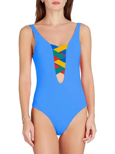 Valimare Women's St. Martin Lattice One-Piece - Blue | Thumbnail 2 Valimare Women's St. Martin Lattice One-Piece - Blue | Thumbnail 2