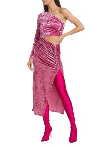 Saylor Women's Niamh Asymmetric Stretch Velvet Dress - Bubblegum | Thumbnail 2 Saylor Women's Niamh Asymmetric Stretch Velvet Dress - Bubblegum | Thumbnail 2