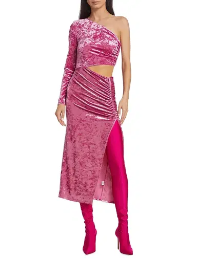 Saylor Women's Niamh Asymmetric Stretch Velvet Dress - Bubblegum | Thumbnail 3 Saylor Women's Niamh Asymmetric Stretch Velvet Dress - Bubblegum | Thumbnail 3