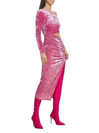 Saylor Women's Niamh Asymmetric Stretch Velvet Dress - Bubblegum | Thumbnail 4 Saylor Women's Niamh Asymmetric Stretch Velvet Dress - Bubblegum | Thumbnail 4