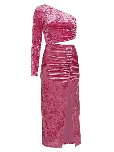 Saylor Women's Niamh Asymmetric Stretch Velvet Dress - Bubblegum | Thumbnail 1 Saylor Women's Niamh Asymmetric Stretch Velvet Dress - Bubblegum | Thumbnail 1