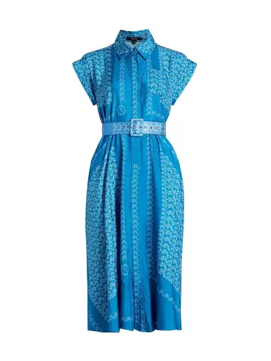 Toccin Women's Serena Floral Belted Shirtdress - Azure Scarf Print | Thumbnail 1 Toccin Women's Serena Floral Belted Shirtdress - Azure Scarf Print | Thumbnail 1