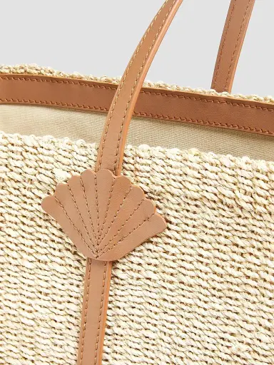 Poolside Women's St. Tropez Handwoven Straw Tote Bag - Natural | Thumbnail 5 Poolside Women's St. Tropez Handwoven Straw Tote Bag - Natural | Thumbnail 5