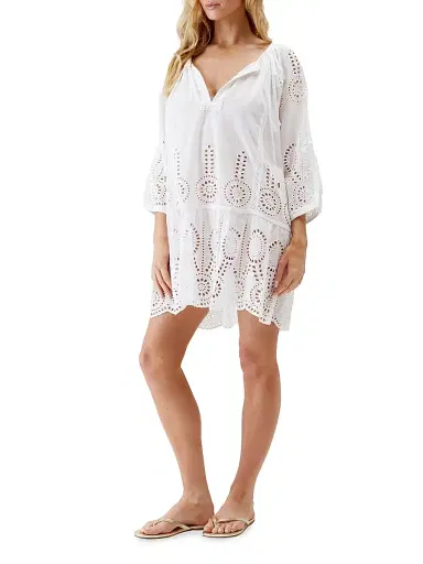 Melissa Odabash Women's Ashley Eyelet Cotton Cover-Up Minidress - White | Thumbnail 2 Melissa Odabash Women's Ashley Eyelet Cotton Cover-Up Minidress - White | Thumbnail 2
