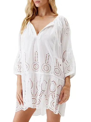 Melissa Odabash Women's Ashley Eyelet Cotton Cover-Up Minidress - White | Thumbnail 3 Melissa Odabash Women's Ashley Eyelet Cotton Cover-Up Minidress - White | Thumbnail 3