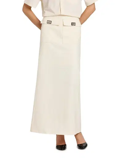 FERRAGAMO Women's Linen Maxi Skirt - Mascarpone Off White | Thumbnail 3 FERRAGAMO Women's Linen Maxi Skirt - Mascarpone Off White | Thumbnail 3