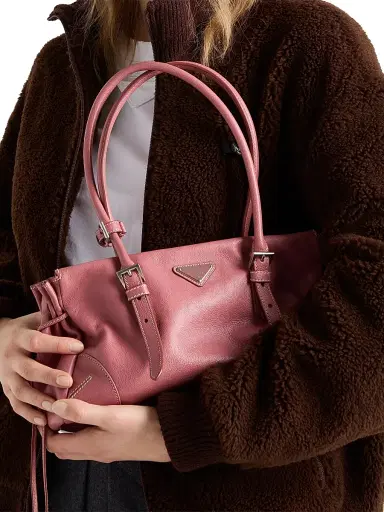 Prada Women's Medium Antiqued Leather Shoulder Bag - Pink | Thumbnail 2 Prada Women's Medium Antiqued Leather Shoulder Bag - Pink | Thumbnail 2