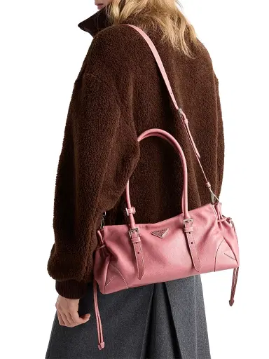 Prada Women's Medium Antiqued Leather Shoulder Bag - Pink | Thumbnail 3 Prada Women's Medium Antiqued Leather Shoulder Bag - Pink | Thumbnail 3
