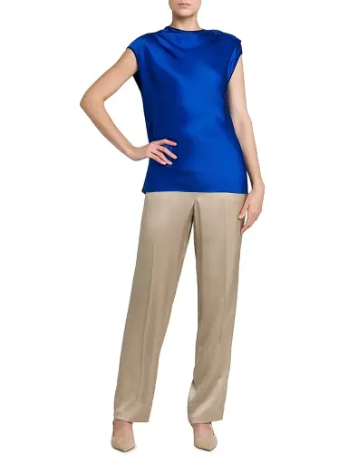 Giorgio Armani Women's Buttoned Silk Satin Blouse - Humming Bird - Size 4 | Thumbnail 2 Giorgio Armani Women's Buttoned Silk Satin Blouse - Humming Bird - Size 4 | Thumbnail 2