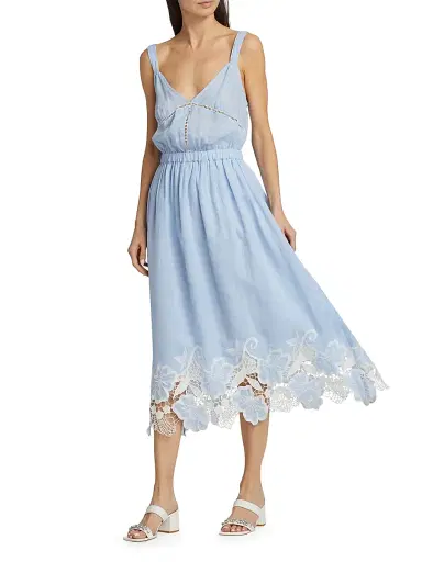 Ramy Brook Women's Aubriella Linen Lace-Trimmed Midi-Dress | Thumbnail 2 Ramy Brook Women's Aubriella Linen Lace-Trimmed Midi-Dress | Thumbnail 2