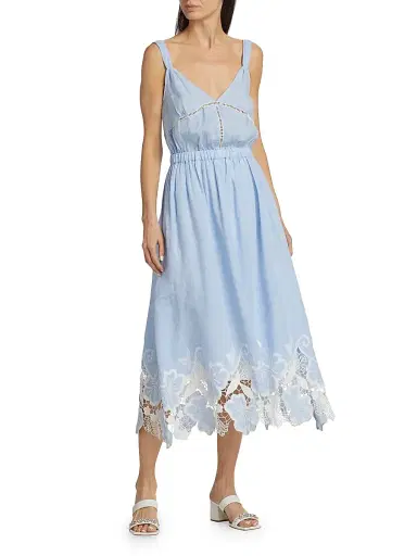Ramy Brook Women's Aubriella Linen Lace-Trimmed Midi-Dress | Thumbnail 3 Ramy Brook Women's Aubriella Linen Lace-Trimmed Midi-Dress | Thumbnail 3