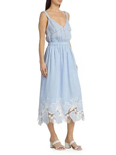 Ramy Brook Women's Aubriella Linen Lace-Trimmed Midi-Dress | Thumbnail 4 Ramy Brook Women's Aubriella Linen Lace-Trimmed Midi-Dress | Thumbnail 4