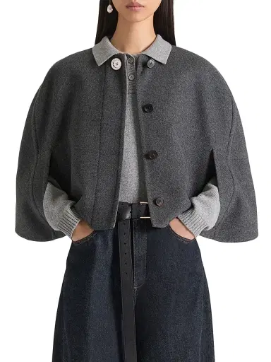 Givenchy Women's Cropped Cape in Wool and Cashmere - Dark Grey - Size 10 | Thumbnail 2 Givenchy Women's Cropped Cape in Wool and Cashmere - Dark Grey - Size 10 | Thumbnail 2