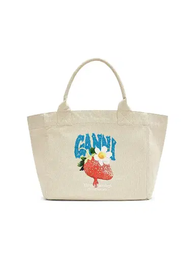 Ganni Women's Medium Embroidered-Logo Graphic Cotton Canvas Shopper Tote Bag - Yellow | Thumbnail 1 Ganni Women's Medium Embroidered-Logo Graphic Cotton Canvas Shopper Tote Bag - Yellow | Thumbnail 1