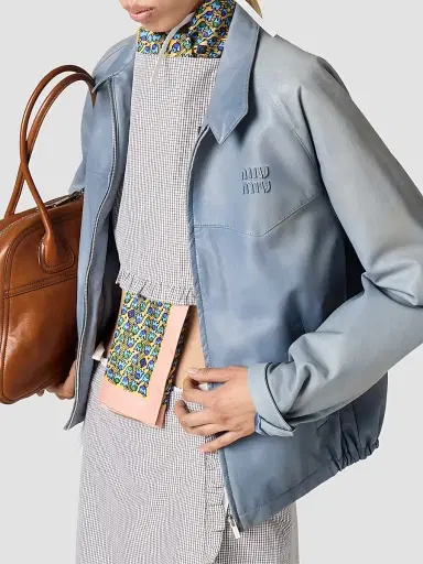 Miu Miu Women's Nappa Leather Jacket - Blue | Thumbnail 4 Miu Miu Women's Nappa Leather Jacket - Blue | Thumbnail 4