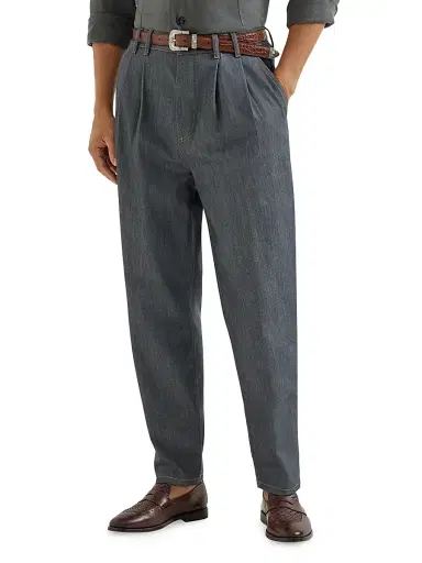 Brunello Cucinelli Men's Comfort Grayscale Denim Iconic Fit Five Pocket Trousers - Medium Grey | Thumbnail 2 Brunello Cucinelli Men's Comfort Grayscale Denim Iconic Fit Five Pocket Trousers - Medium Grey | Thumbnail 2