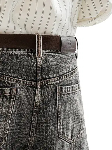 Brunello Cucinelli Women's Prince of Wales Denim Wide Trousers with Monili | Thumbnail 5 Brunello Cucinelli Women's Prince of Wales Denim Wide Trousers with Monili | Thumbnail 5
