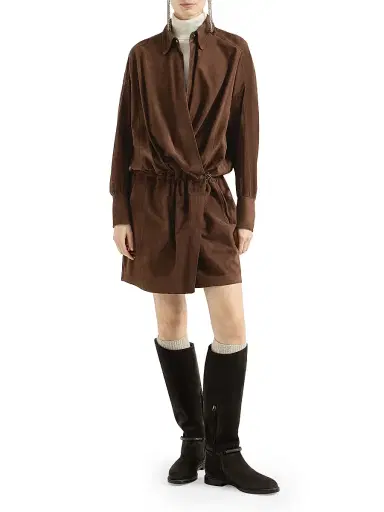 Brunello Cucinelli Women's Suede Shirt Dress | Thumbnail 2 Brunello Cucinelli Women's Suede Shirt Dress | Thumbnail 2