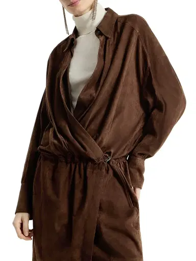 Brunello Cucinelli Women's Suede Shirt Dress | Thumbnail 3 Brunello Cucinelli Women's Suede Shirt Dress | Thumbnail 3