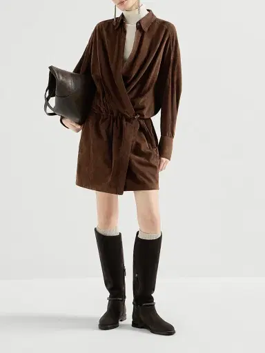 Brunello Cucinelli Women's Suede Shirt Dress | Thumbnail 6 Brunello Cucinelli Women's Suede Shirt Dress | Thumbnail 6