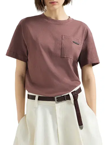 Brunello Cucinelli Women's Cotton Jersey T-Shirt with Shiny Tab - Grape | Thumbnail 2 Brunello Cucinelli Women's Cotton Jersey T-Shirt with Shiny Tab - Grape | Thumbnail 2