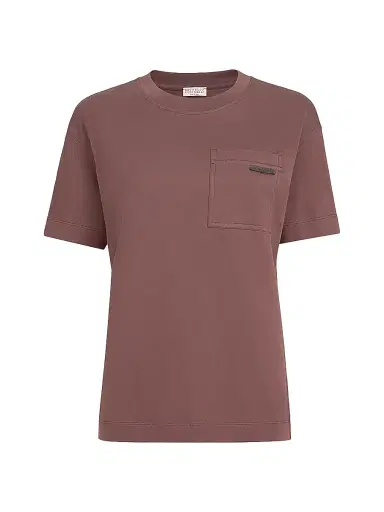 Brunello Cucinelli Women's Cotton Jersey T-Shirt with Shiny Tab - Grape | Thumbnail 1 Brunello Cucinelli Women's Cotton Jersey T-Shirt with Shiny Tab - Grape | Thumbnail 1