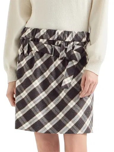 Brunello Cucinelli Women's Virgin Wool Prince of Wales Flannel Utility Mini Skirt | Thumbnail 2 Brunello Cucinelli Women's Virgin Wool Prince of Wales Flannel Utility Mini Skirt | Thumbnail 2