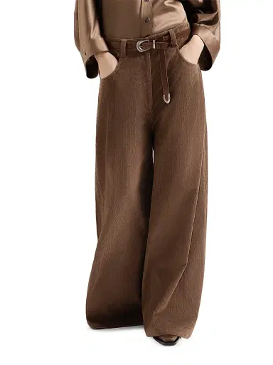 Brunello Cucinelli Women's Stretch Cotton and Cashmere Corduroy Five Pocket Maxi Trousers with Monili - Cigar | Thumbnail 2 Brunello Cucinelli Women's Stretch Cotton and Cashmere Corduroy Five Pocket Maxi Trousers with Monili - Cigar | Thumbnail 2