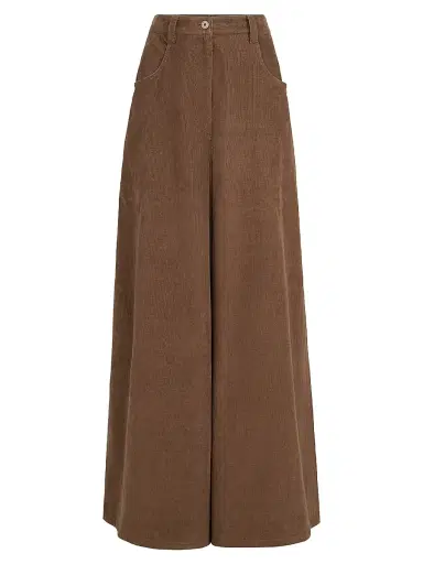 Brunello Cucinelli Women's Stretch Cotton and Cashmere Corduroy Five Pocket Maxi Trousers with Monili - Cigar | Thumbnail 1 Brunello Cucinelli Women's Stretch Cotton and Cashmere Corduroy Five Pocket Maxi Trousers with Monili - Cigar | Thumbnail 1