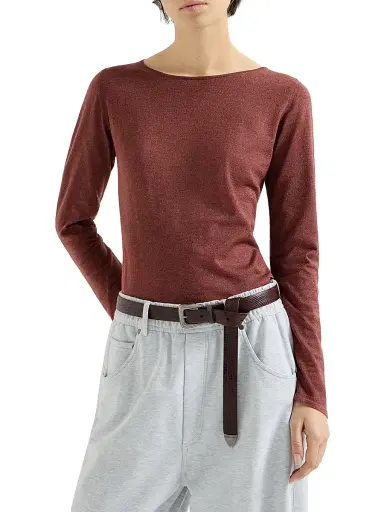 Brunello Cucinelli Women's Sparkling Cashmere and Silk Lightweight Sweater - Ruby | Thumbnail 2 Brunello Cucinelli Women's Sparkling Cashmere and Silk Lightweight Sweater - Ruby | Thumbnail 2