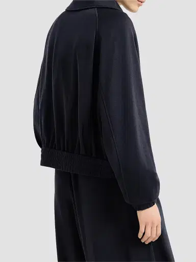 Brunello Cucinelli Women's Cotton and Silk Interlock Cardigan with Shiny Zipper Pull - Night | Thumbnail 3 Brunello Cucinelli Women's Cotton and Silk Interlock Cardigan with Shiny Zipper Pull - Night | Thumbnail 3
