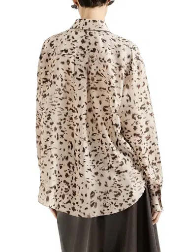 Brunello Cucinelli Women's Lynx Print Silk Pongee Shirt with Monili | Thumbnail 3 Brunello Cucinelli Women's Lynx Print Silk Pongee Shirt with Monili | Thumbnail 3