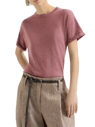 Brunello Cucinelli Women's Sparkling Cashmere and Silk Lightweight Knit T-Shirt - Purple | Thumbnail 2 Brunello Cucinelli Women's Sparkling Cashmere and Silk Lightweight Knit T-Shirt - Purple | Thumbnail 2