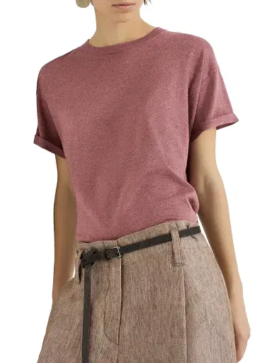 Brunello Cucinelli Women's Sparkling Cashmere and Silk Lightweight Knit T-Shirt - Purple | Thumbnail 5 Brunello Cucinelli Women's Sparkling Cashmere and Silk Lightweight Knit T-Shirt - Purple | Thumbnail 5