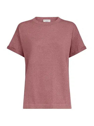 Brunello Cucinelli Women's Sparkling Cashmere and Silk Lightweight Knit T-Shirt - Purple | Thumbnail 1 Brunello Cucinelli Women's Sparkling Cashmere and Silk Lightweight Knit T-Shirt - Purple | Thumbnail 1