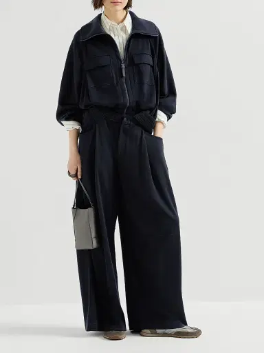 Brunello Cucinelli Women's Cotton and Silk Interlock Track Pants - Night | Thumbnail 6 Brunello Cucinelli Women's Cotton and Silk Interlock Track Pants - Night | Thumbnail 6
