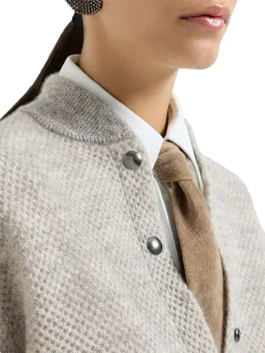 Brunello Cucinelli Women's Sparkling Mohair Double Knit Net Cardigan - Light Grey | Thumbnail 5 Brunello Cucinelli Women's Sparkling Mohair Double Knit Net Cardigan - Light Grey | Thumbnail 5