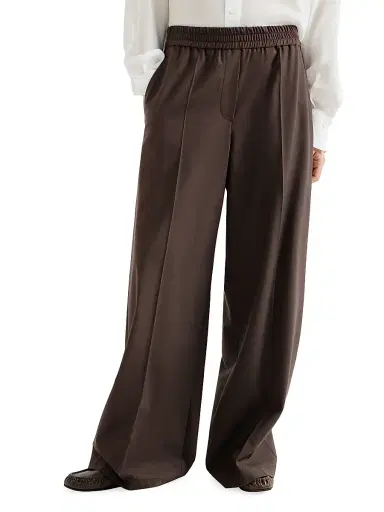 Brunello Cucinelli Women's Tropical Luxury Wool Loose Track Trousers - Coffee | Thumbnail 2 Brunello Cucinelli Women's Tropical Luxury Wool Loose Track Trousers - Coffee | Thumbnail 2