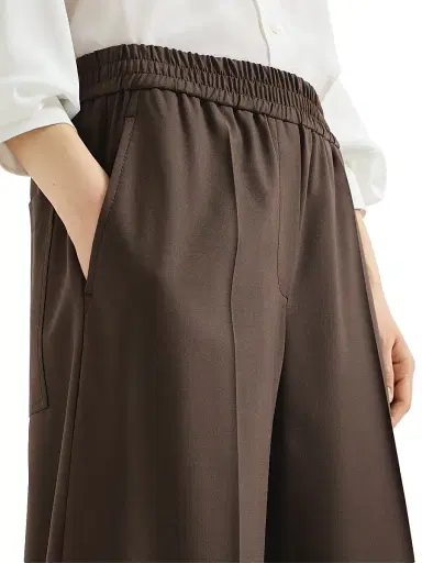 Brunello Cucinelli Women's Tropical Luxury Wool Loose Track Trousers - Coffee | Thumbnail 5 Brunello Cucinelli Women's Tropical Luxury Wool Loose Track Trousers - Coffee | Thumbnail 5