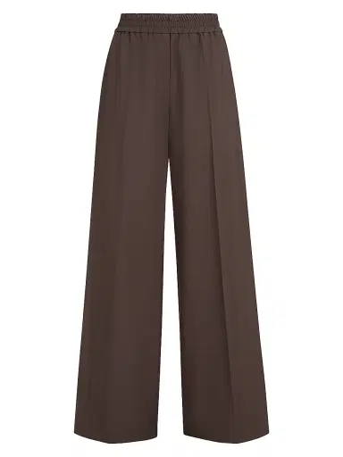 Brunello Cucinelli Women's Tropical Luxury Wool Loose Track Trousers - Coffee | Thumbnail 1 Brunello Cucinelli Women's Tropical Luxury Wool Loose Track Trousers - Coffee | Thumbnail 1