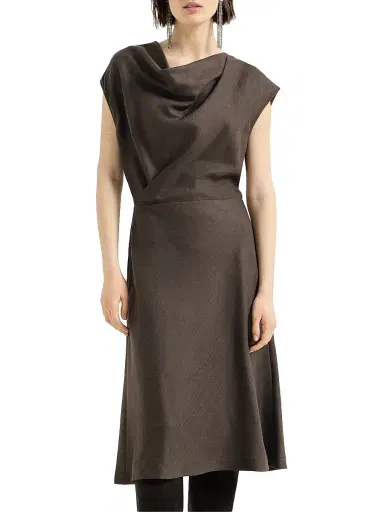 Brunello Cucinelli Women's Virgin Wool Diagonal Flannel Wrap Effect Dress with Monili | Thumbnail 2 Brunello Cucinelli Women's Virgin Wool Diagonal Flannel Wrap Effect Dress with Monili | Thumbnail 2