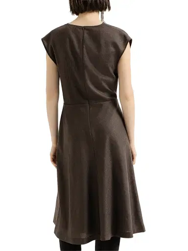 Brunello Cucinelli Women's Virgin Wool Diagonal Flannel Wrap Effect Dress with Monili | Thumbnail 3 Brunello Cucinelli Women's Virgin Wool Diagonal Flannel Wrap Effect Dress with Monili | Thumbnail 3