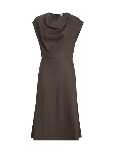 Brunello Cucinelli Women's Virgin Wool Diagonal Flannel Wrap Effect Dress with Monili | Thumbnail 1 Brunello Cucinelli Women's Virgin Wool Diagonal Flannel Wrap Effect Dress with Monili | Thumbnail 1